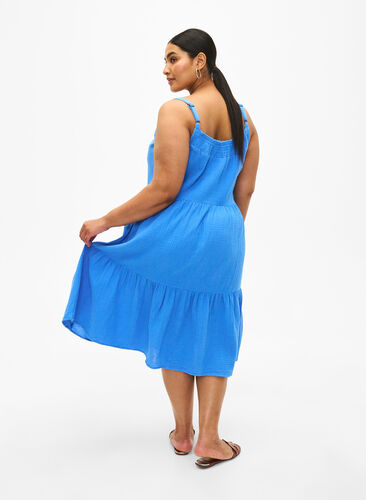 Plain cotton strap dress - Blue - Sz. 40-64 - Zizzifashion Plain cotton strap dress - Blue - Sz. 40-64 - Zizzifashion