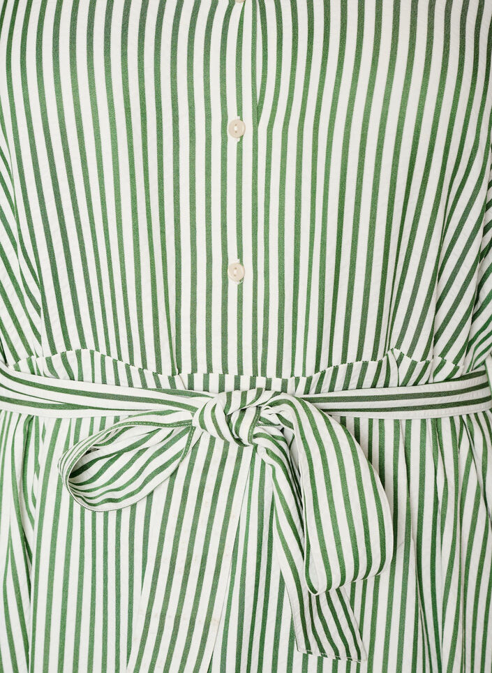 Ankle-length shirt dress with tie belt and stripes, Green, Packshot image number 2