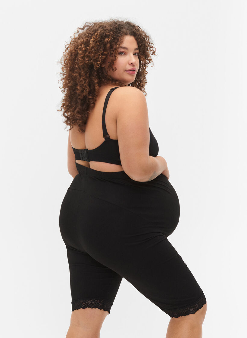 Pregnancy bike shorts with lace trim, Black, Model image number 1