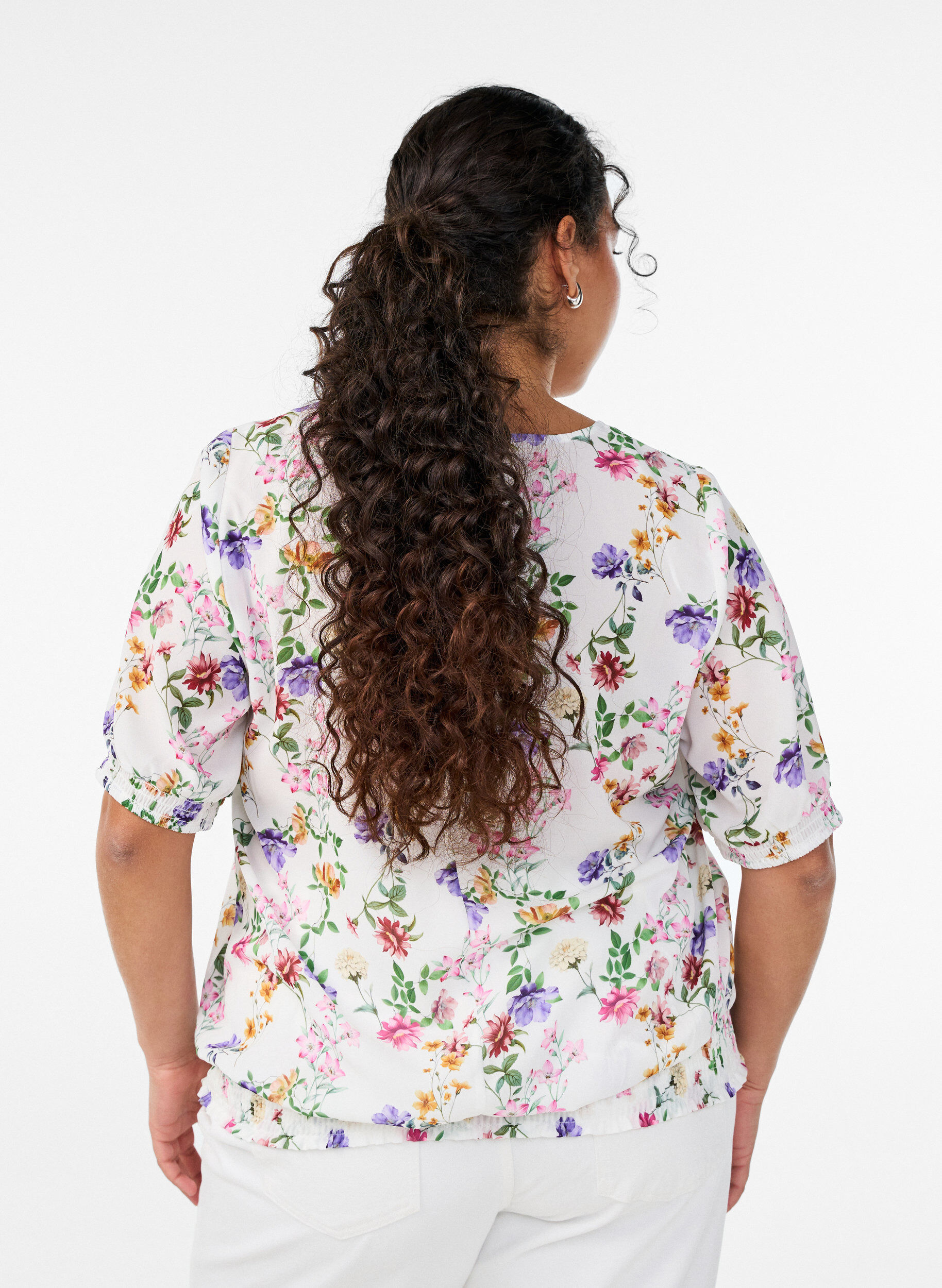 Zizzifashion Floral blouse with smock, Rose, Model image number 1