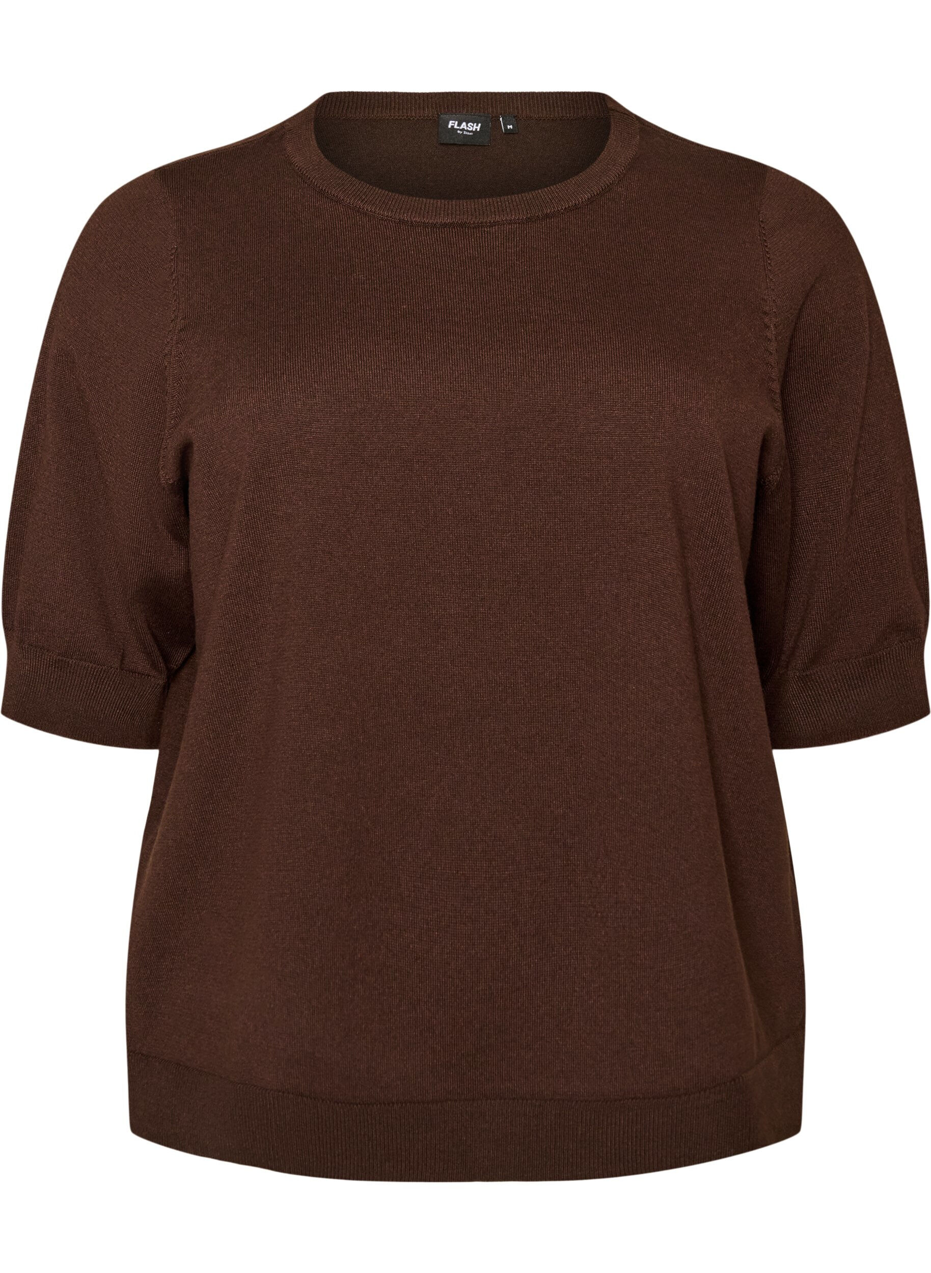 ZizzifashionFine-knit blouse with short sleeves, Brown, Packshot image number 0