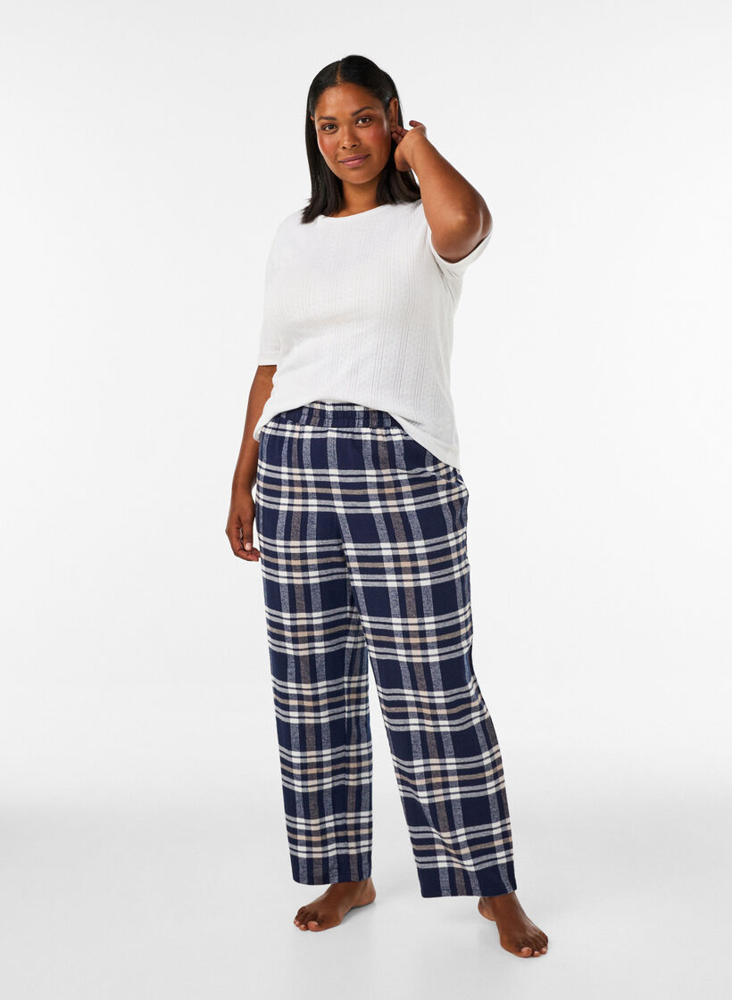 Checked cotton pyjama bottoms, Blue, Model image number 1
