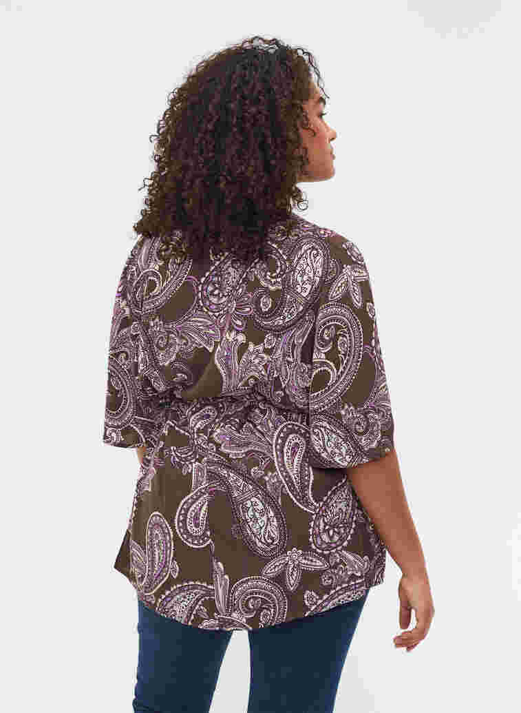Printed viscose tunic with 2/4 sleeves, Bracken Paisley, Model image number 1