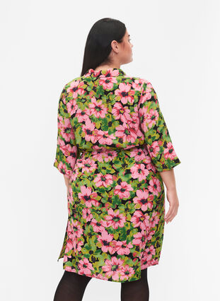 	 Viscose shirt dress with floral print, Pink G. Flower AOP, Model image number 1