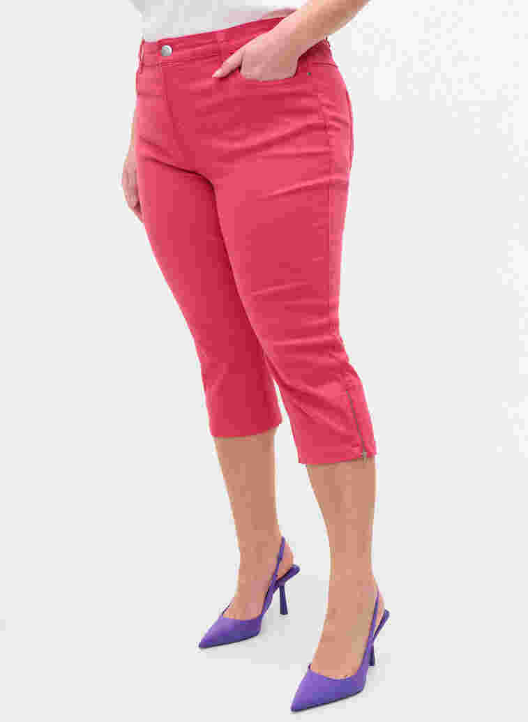 Close-fitting capris with zip, Pink, Model image number 1
