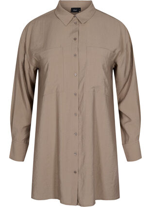Long viscose shirt with pockets and slits, Brindle, Packshot image number 0