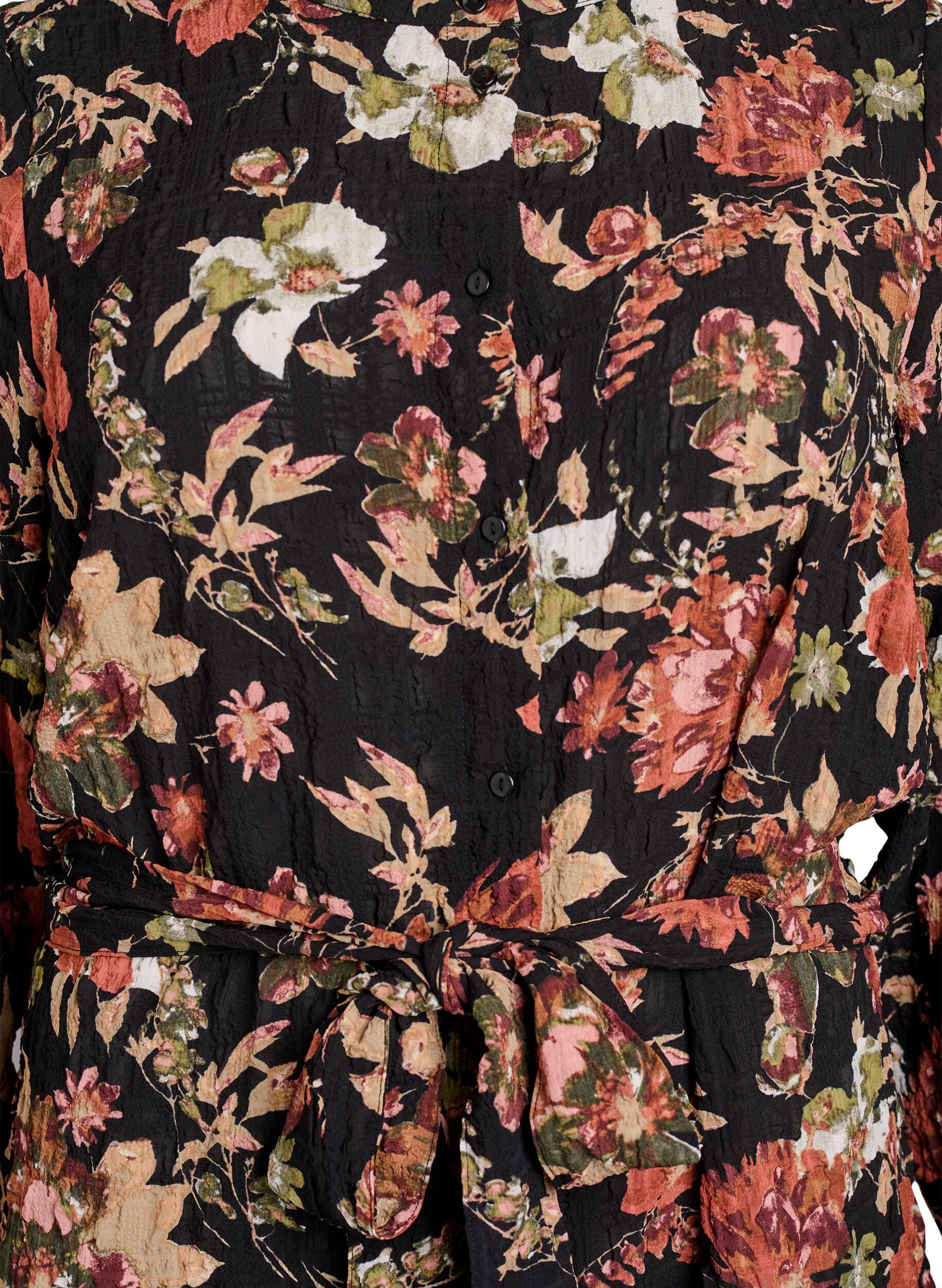 ZizzifashionMidi dress with floral print and detachable tie belt, Black, Packshot image number 2