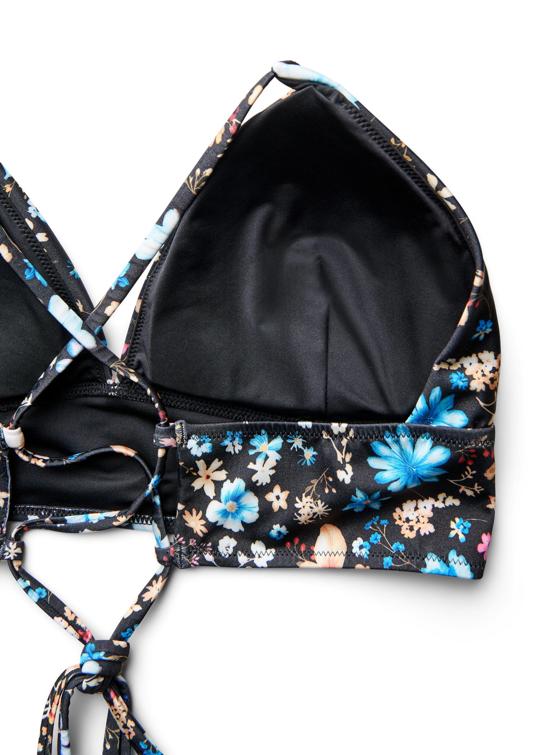 Zizzifashion Floral bikini top with tie back, Blue, Packshot image number 3