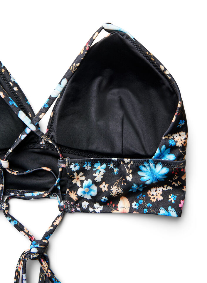 Floral bikini top with tie back, Blue, Packshot image number 3