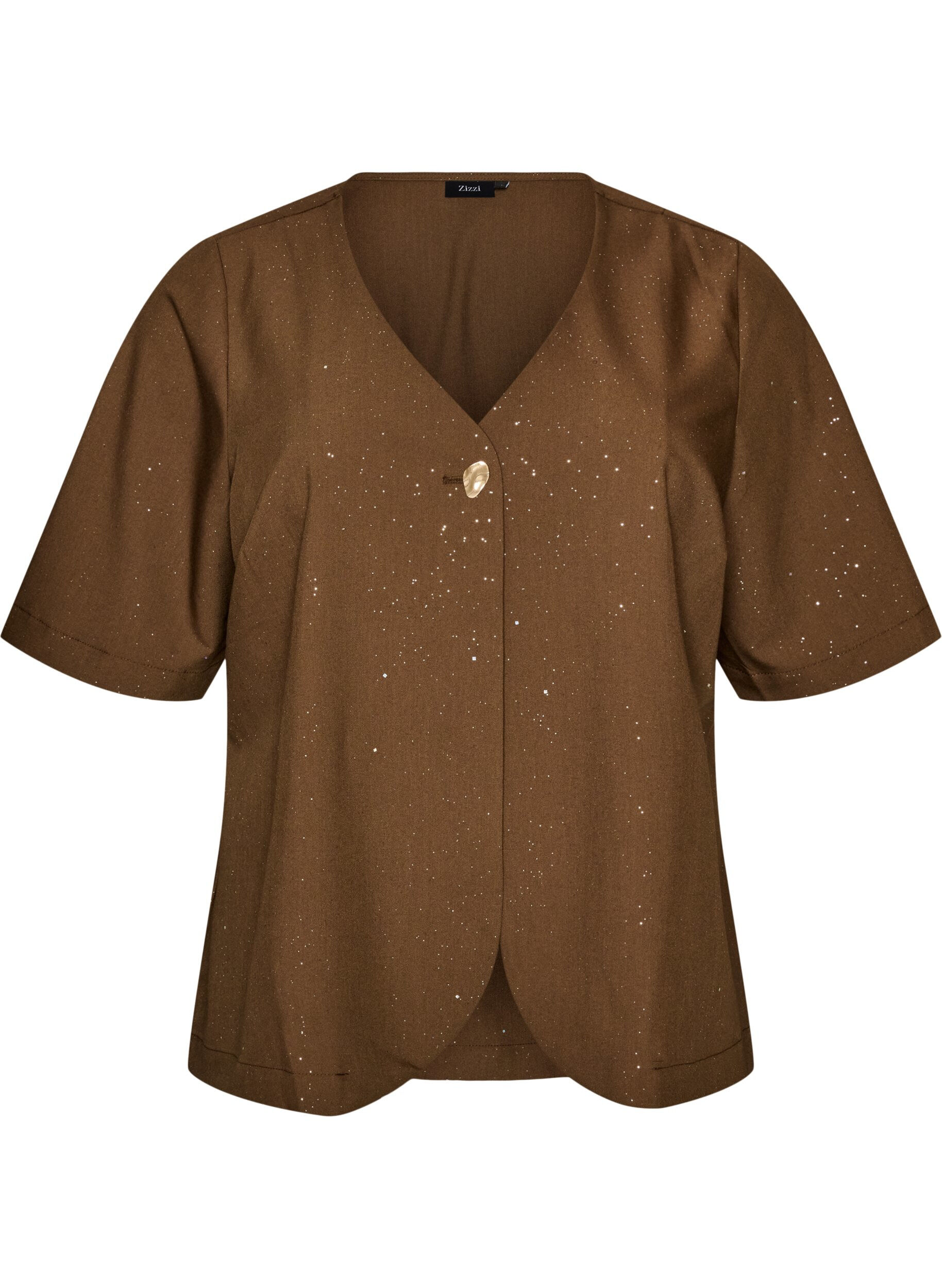 ZizzifashionBlouse with glitter and V-neck, Brown, Packshot image number 0