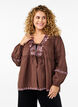 Blouse with open front and embroidered details, Brown, Model image number 0