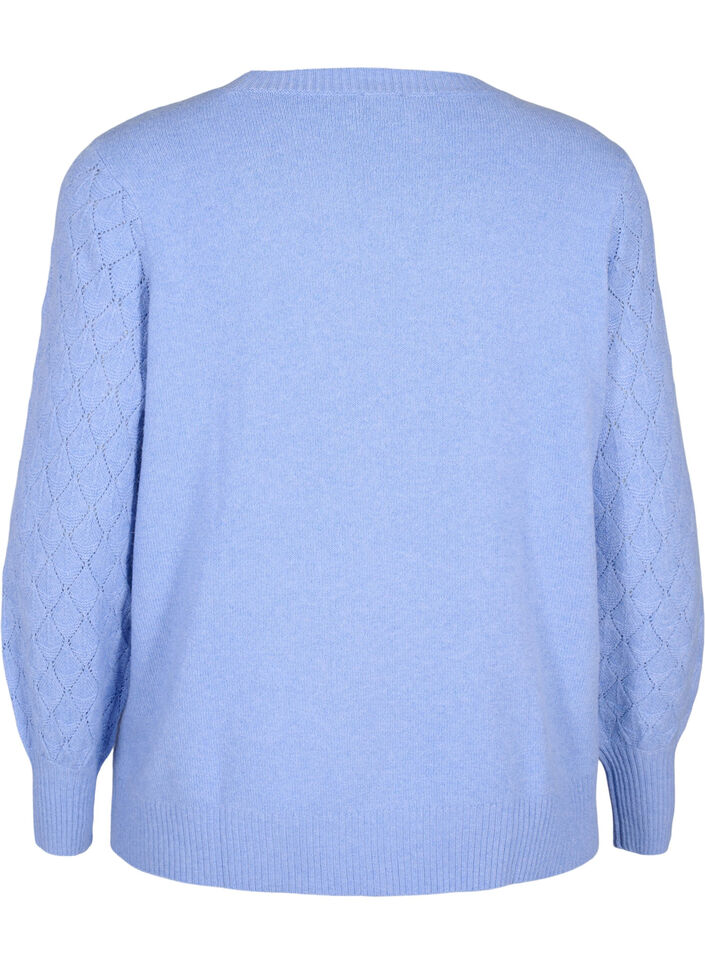 Knitted blouse with lace pattern, Cornflower Blue Mel., Packshot image number 1