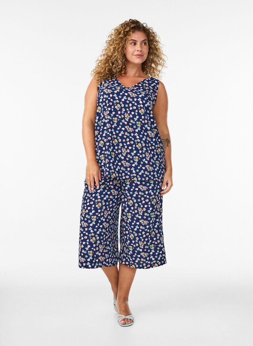 Culotte trousers with print, Light Blue, Model image number 0
