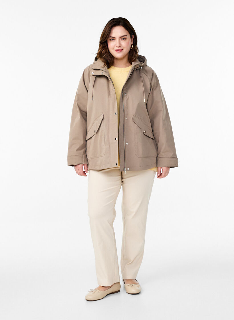 Short spring jacket with detachable hood, Beige, Model image number 1
