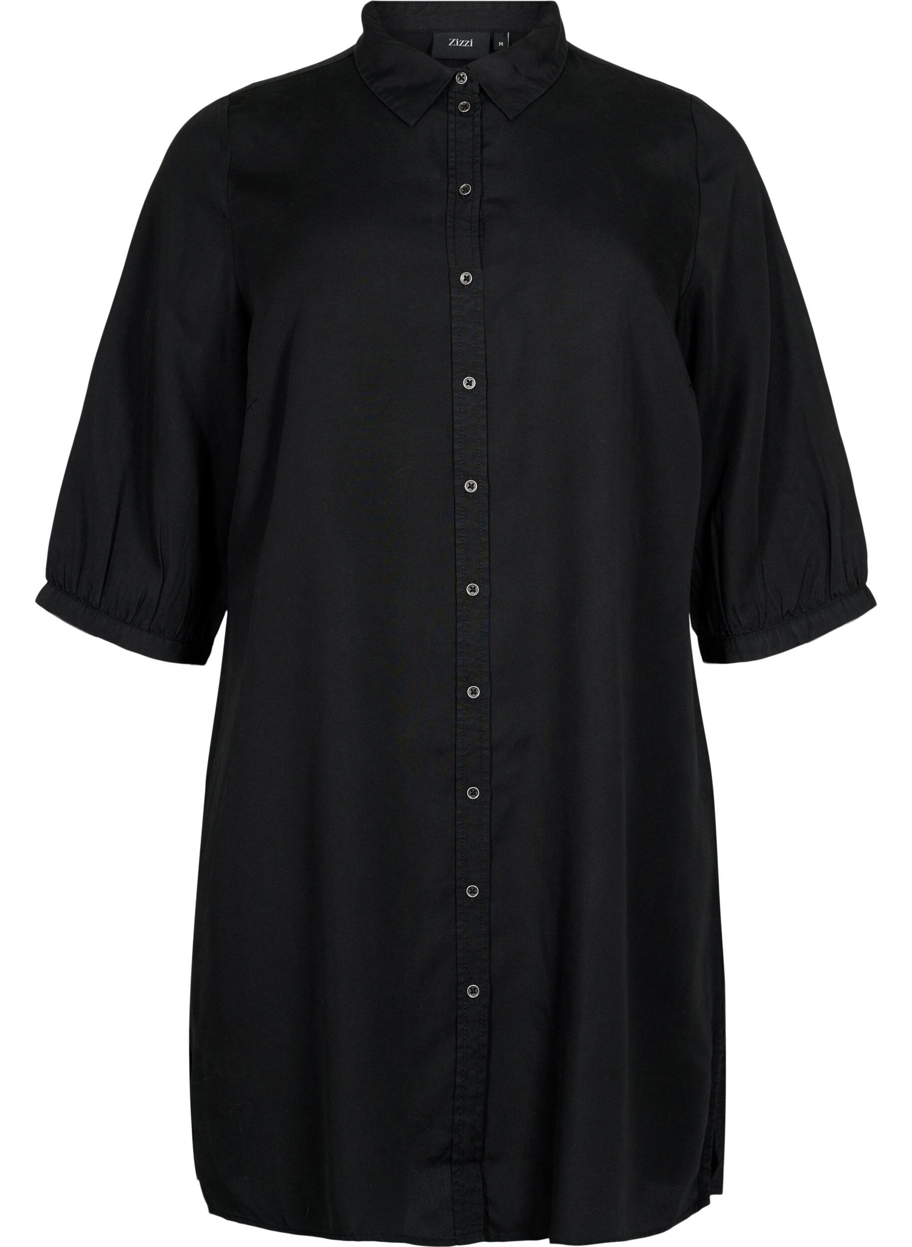 Zizzifashion 	 Long shirt with 3/4 sleeves in lyocell (TENCEL&trade;), Black, Packshot image number 0