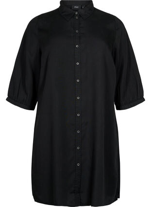 	 Long shirt with 3/4 sleeves in lyocell (TENCEL™), Black, Packshot image number 0