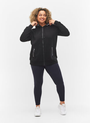 Workout hoodie jacket with zip, Black, Model image number 2