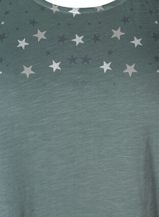 Short-sleeved cotton t-shirt with starts, Balsam Green STARS, Packshot image number 2