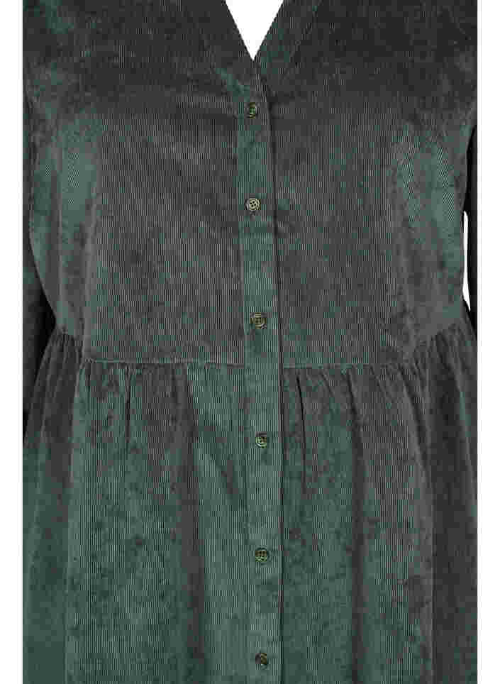 Velvet dress with 3/4-length sleeves and buttons, Deep Forest, Packshot image number 2