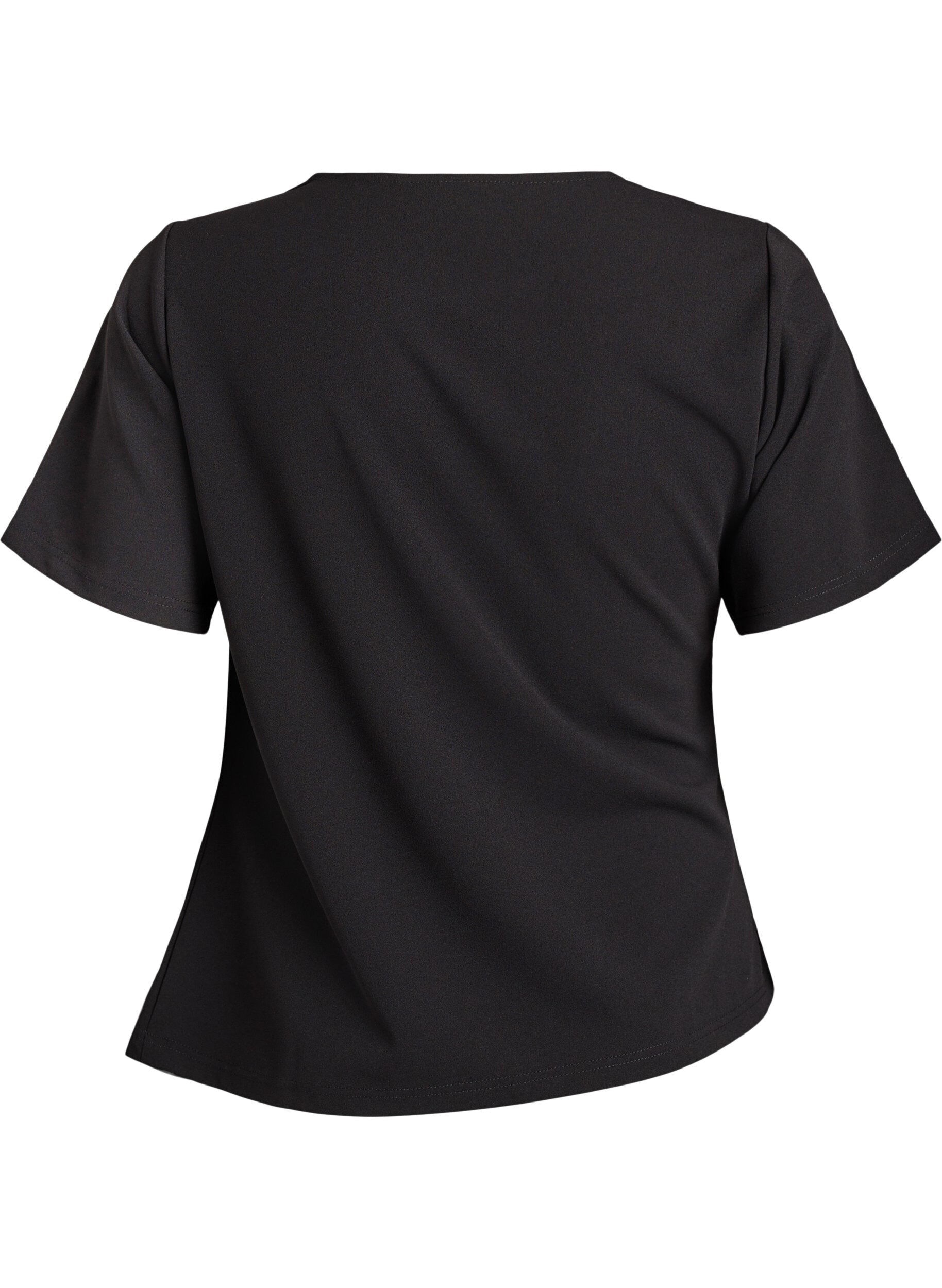 Zizzifashion Short-sleeved blouse with ruching and an asymmetrical hem, Black, Packshot image number 1