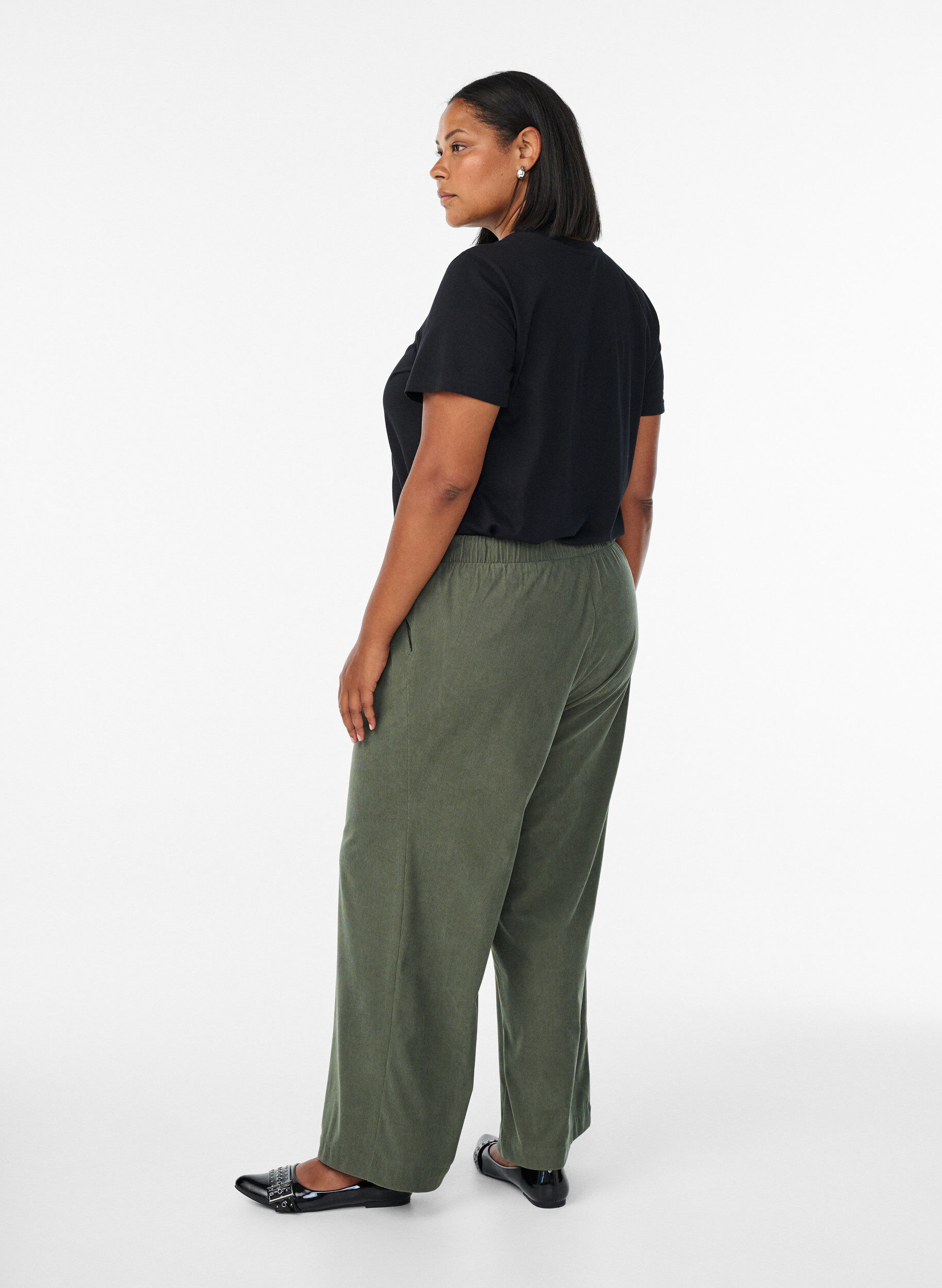 Zizzifashion Velvet trousers with a wide leg, Green, Model image number 1