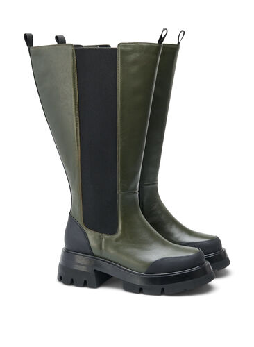 Wide fit leather boot with long shaft and elastic, Deep Depths, Packshot image number 1