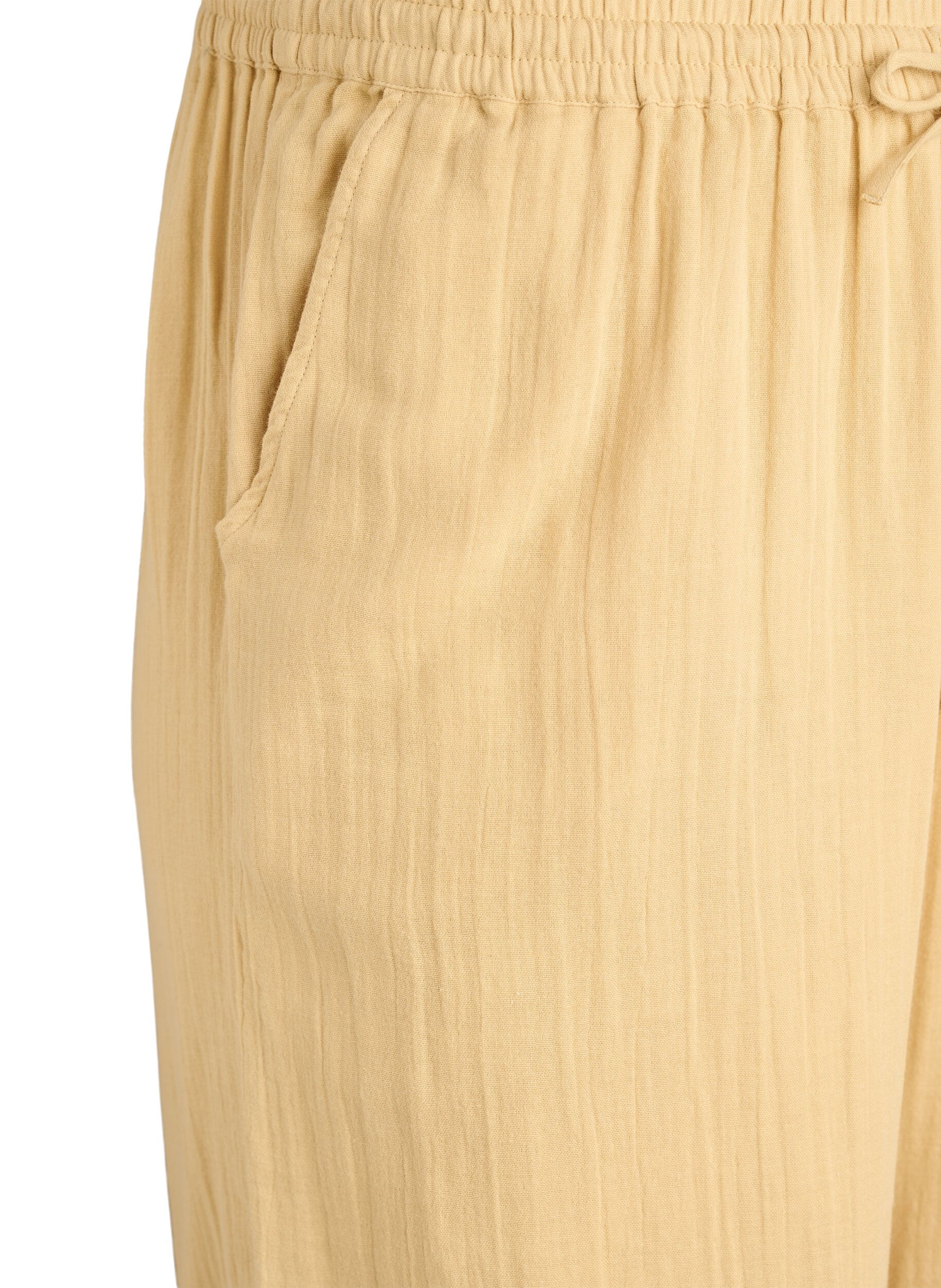 ZizzifashionHigh-waisted cotton muslin trousers with loose legs, Yellow, Packshot image number 2