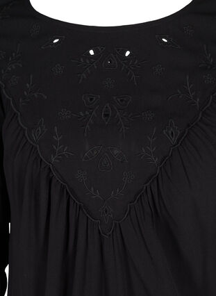 Viscose dress with embroidery and short sleeves, Black, Packshot image number 2