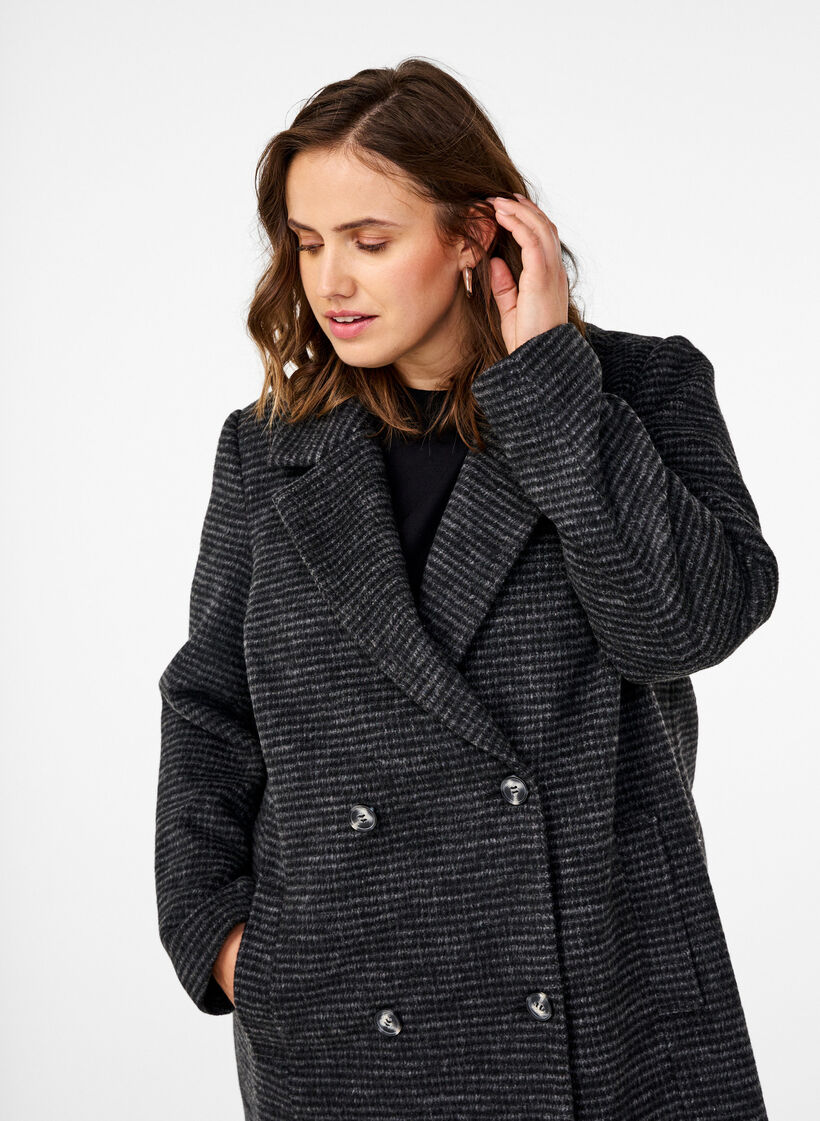Checked wool coat with a brushed texture, Black Comb, Model image number 2