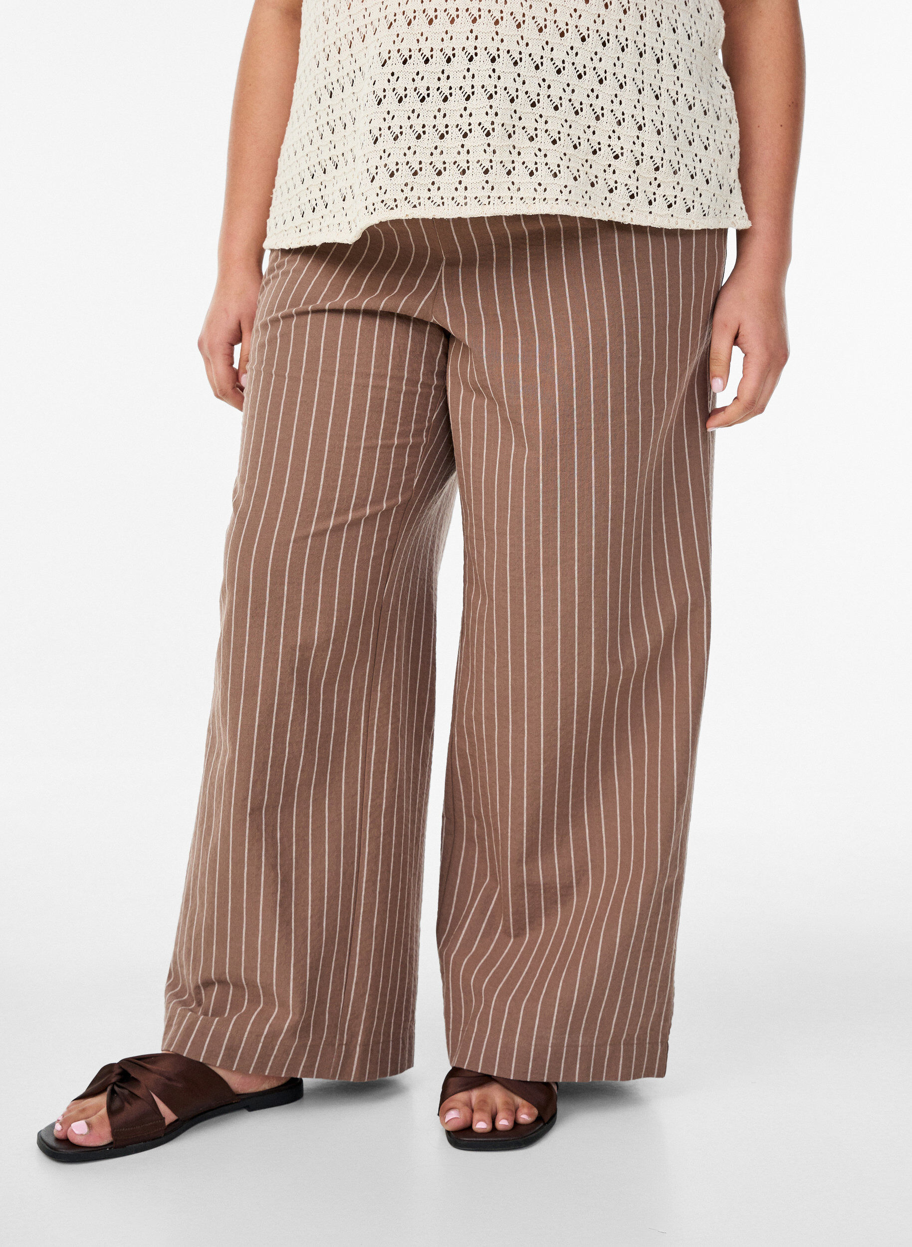ZizzifashionLoose trousers with high waist and pockets, Brown, Model image number 2