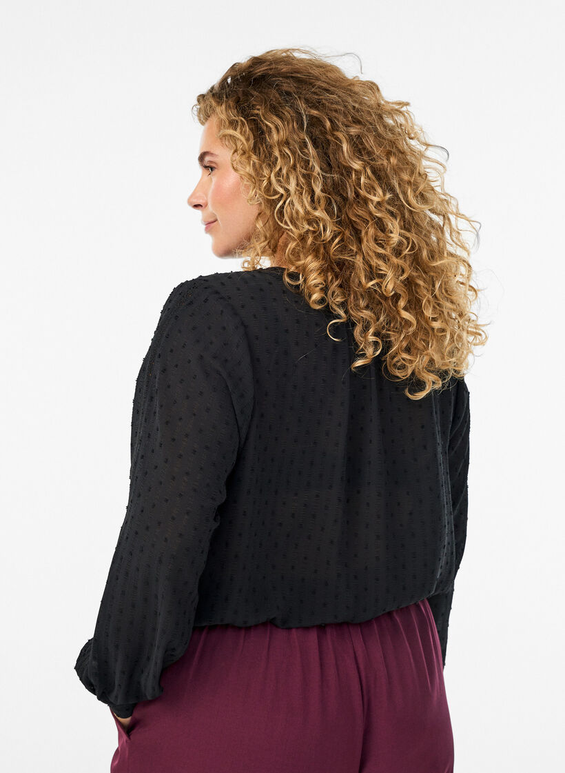 Shirt with a textured dot pattern and embroidery details, Black, Model image number 2