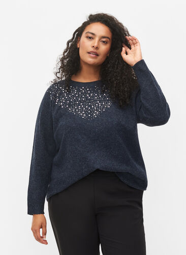 Melange knitted top with sequins, Night Sky Mel., Model image number 0