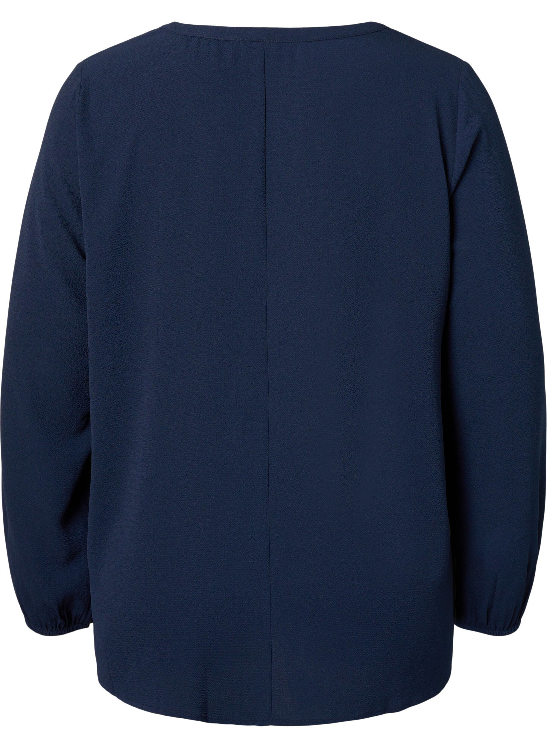 Zizzifashion Plain colour top with v-neck, Navy Blazer, Packshot image number 1