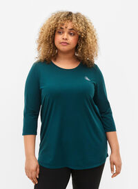 Workout top with 3/4 sleeves, Deep Teal, Model