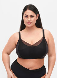Bra with mesh and padded cups, Black, Model