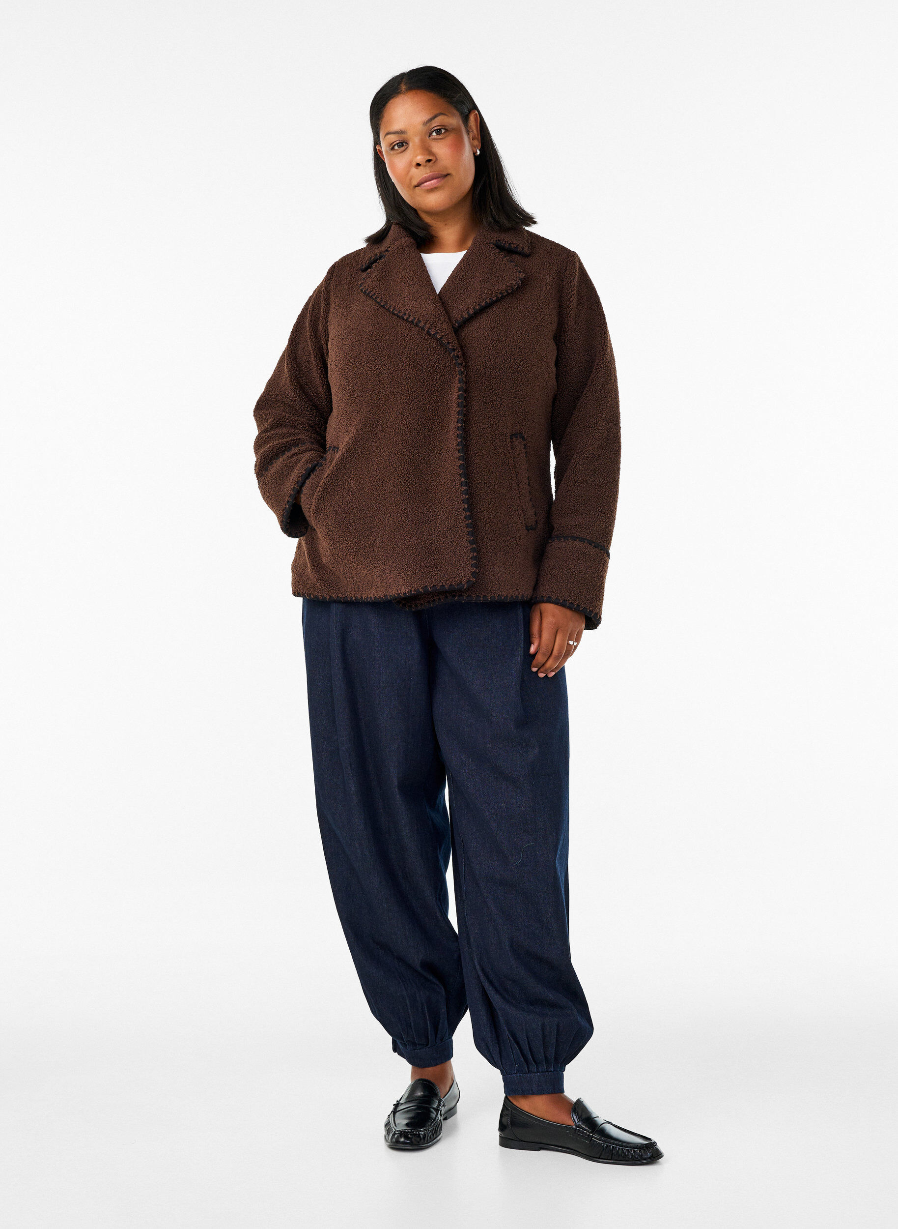 ZizzifashionTeddy jacket with contrast details, Brown, Model image number 1