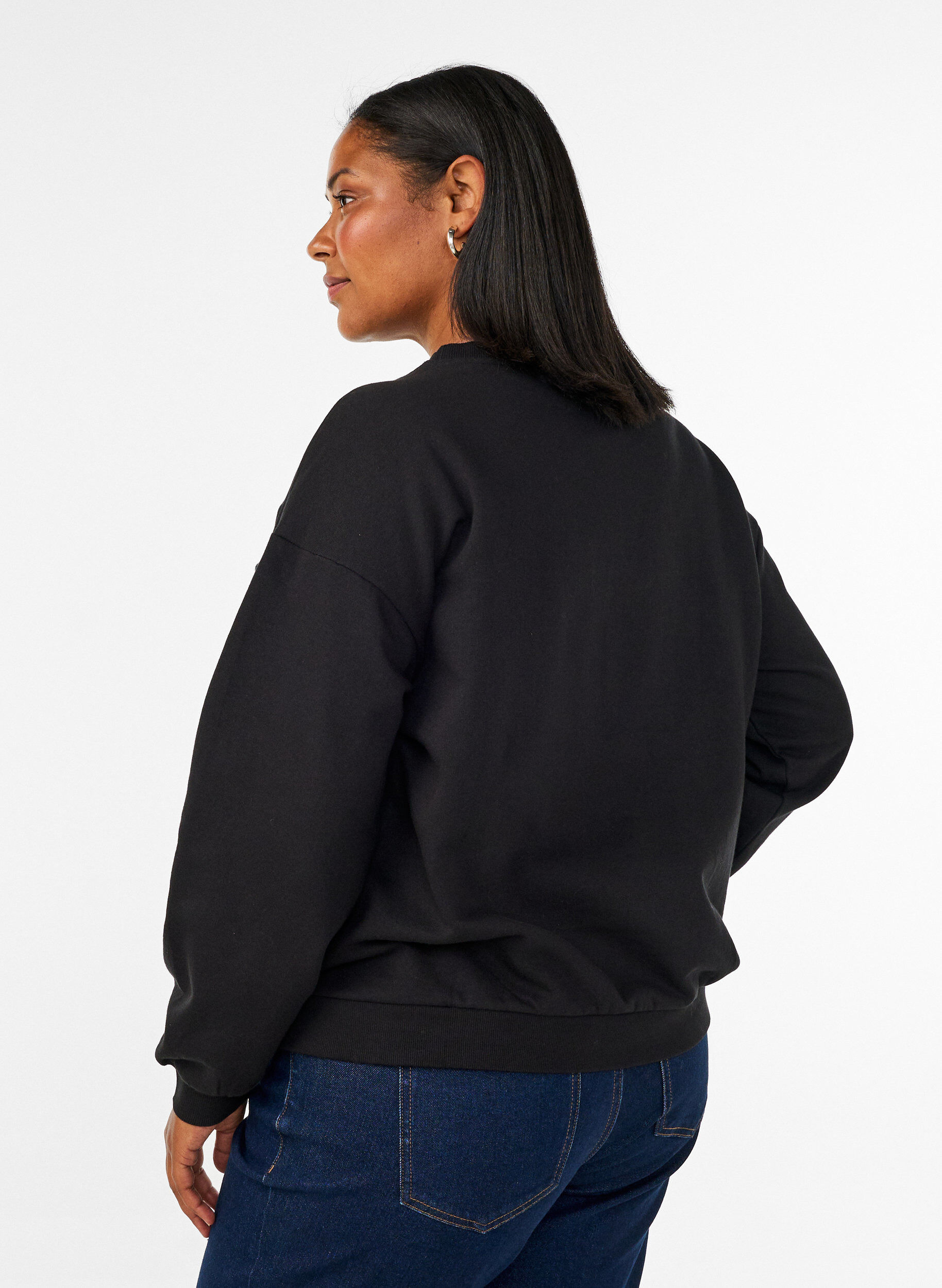 ZizzifashionSweatshirt with boucl&eacute; text motif, Black, Model image number 2