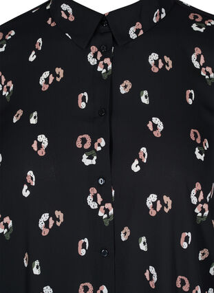 Printed shirt dress with slit, Black w. Flower, Packshot image number 2