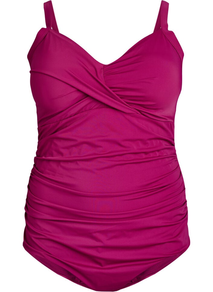 Swimsuit with underwire and ruched effect, Purple, Packshot image number 0
