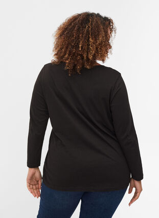 Long-sleeved cotton blouse with mesh, Black, Model image number 1