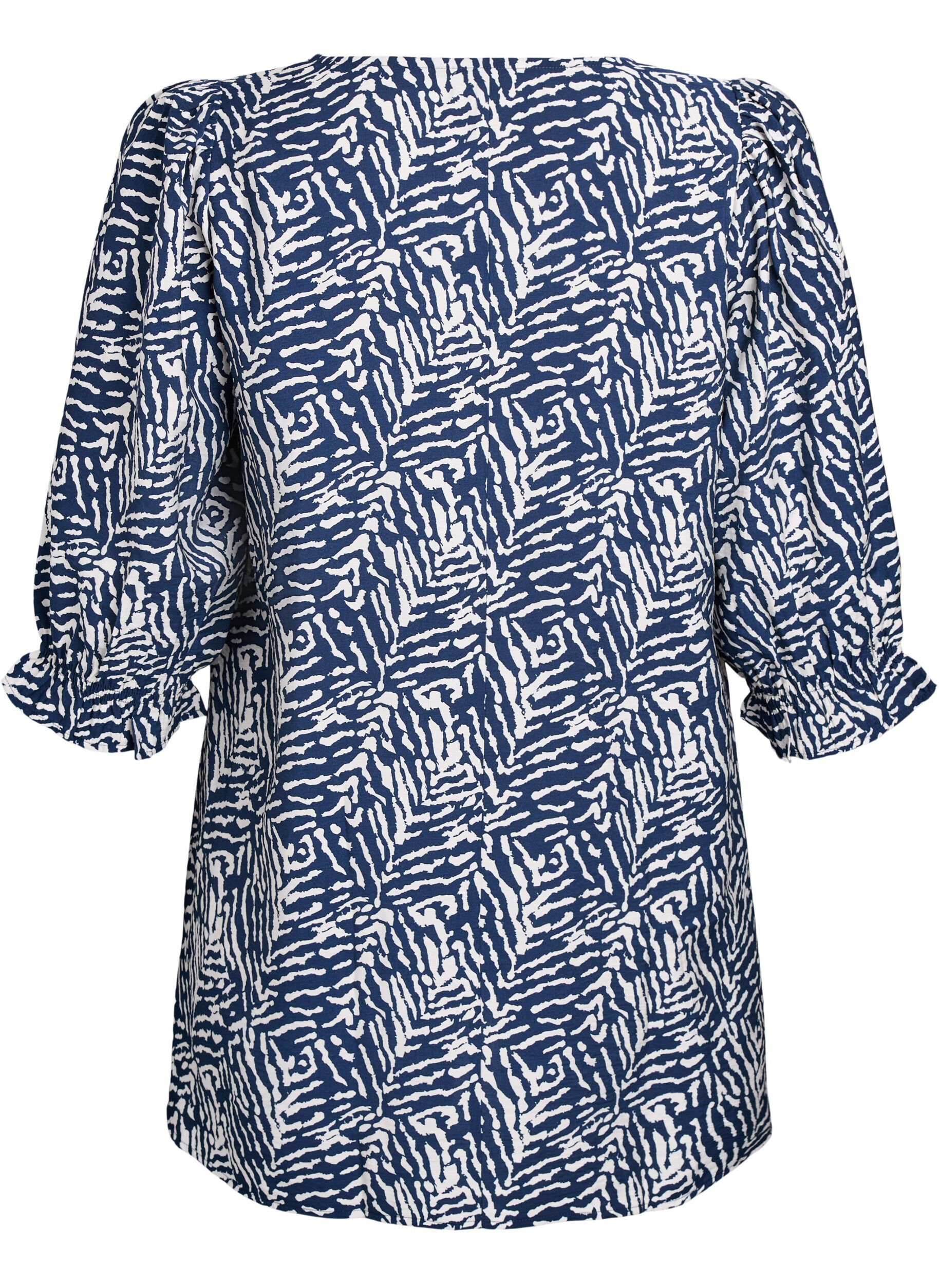 Zizzifashion Tunic with 3/4 sleeves and a V-neck, Blue, Packshot image number 1