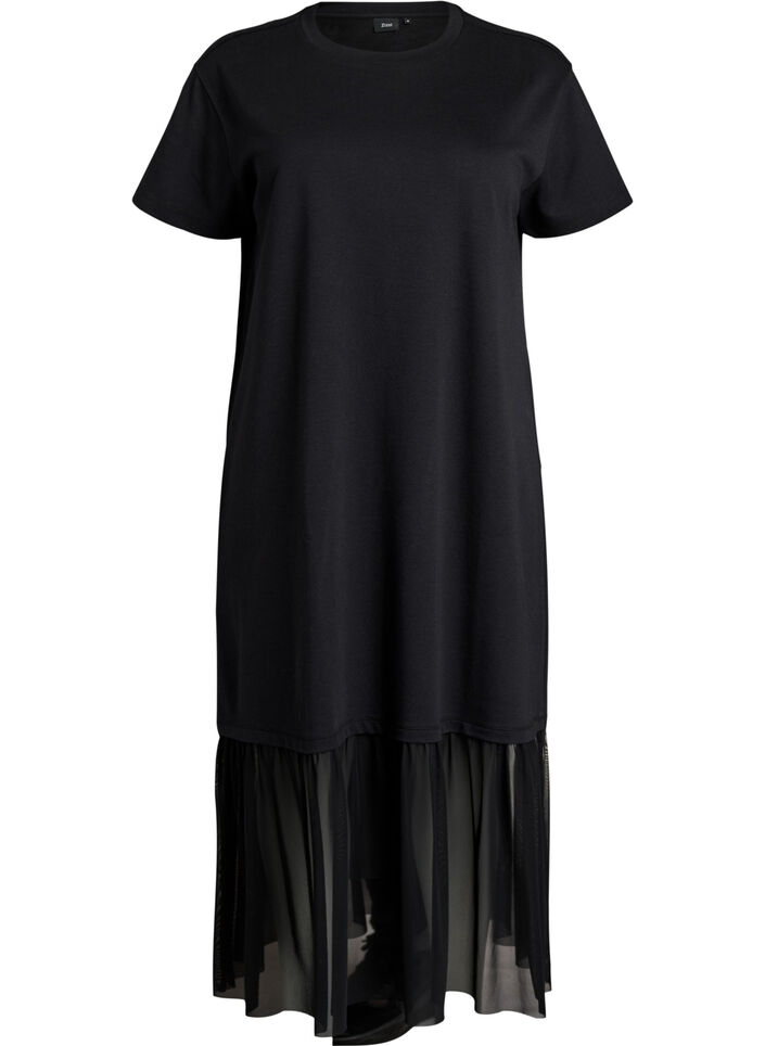 T-shirt dress with a sheer mesh hem, Black, Packshot image number 0