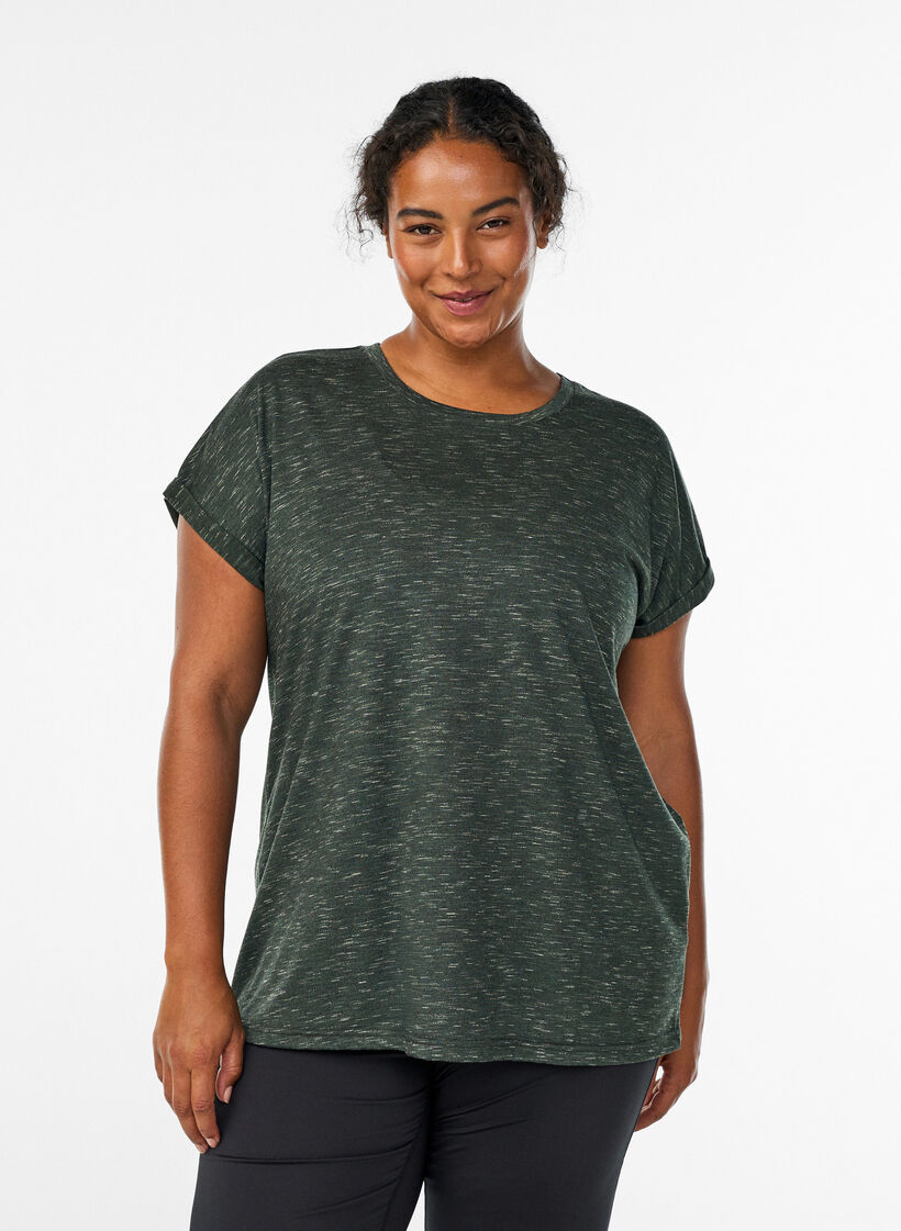 Loose workout t-shirt with short sleeves, Green, Model image number 0
