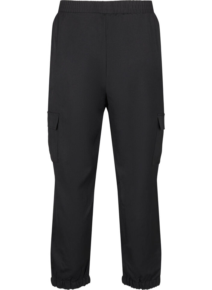Trousers with cargo pockets and elasticated waist, Black, Packshot image number 1