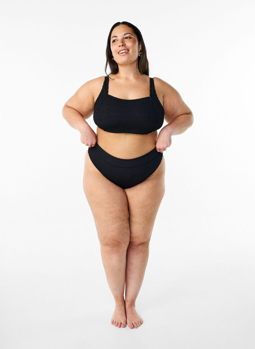 Crepe bikini top with adjustable straps, Black, Model image number 1