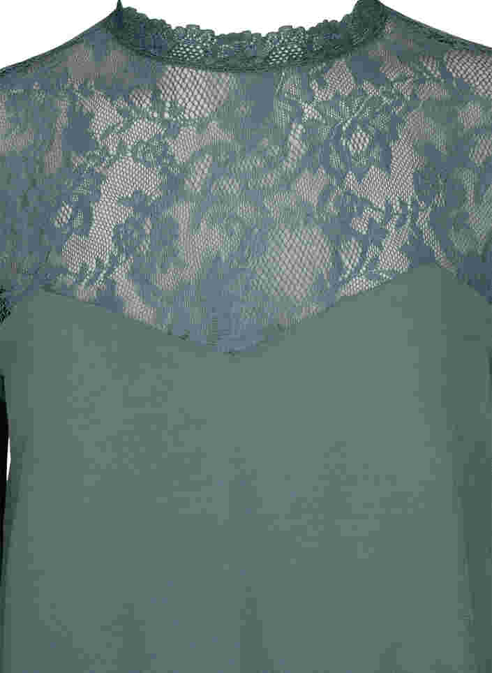 Long-sleeved viscose blouse with lace, Balsam Green, Packshot image number 2