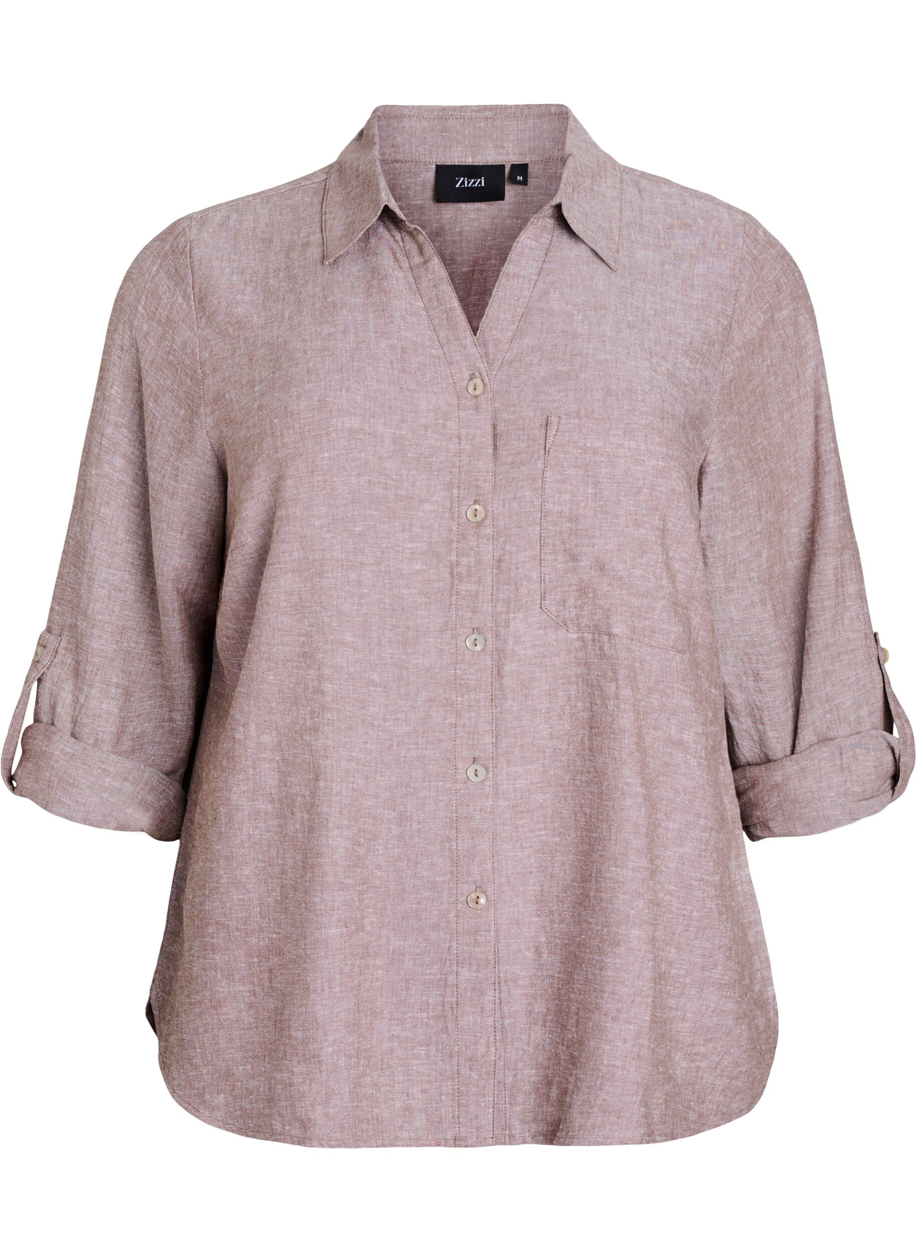 Zizzifashion Shirt in linen and viscose with 3/4 sleeves, Brown, Packshot image number 0