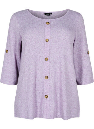 Blouse with buttons and 3/4 sleeves, Royal Lilac Melange, Packshot image number 0