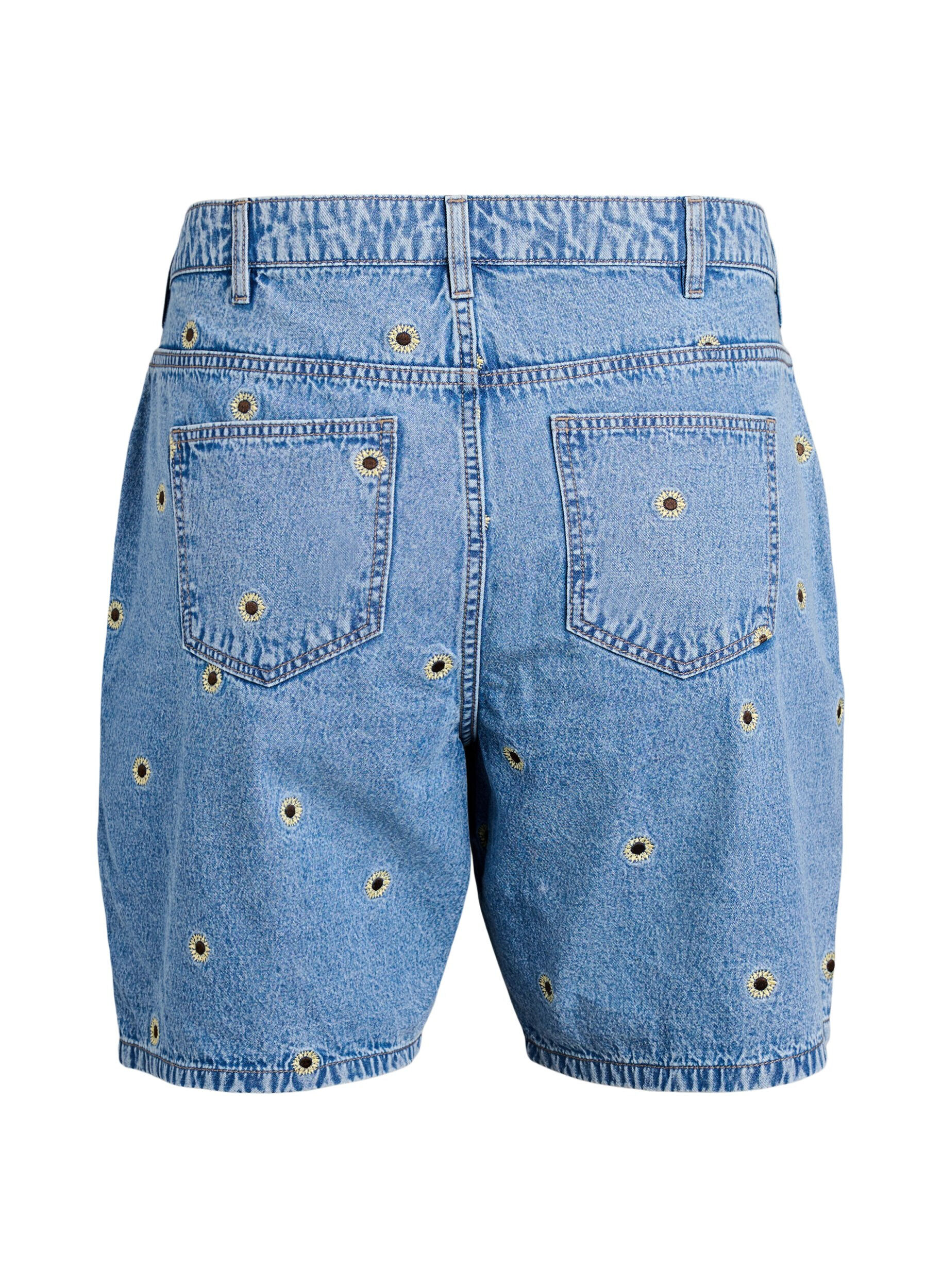 Zizzifashion Denim shorts with embroidered flowers, Light Blue, Packshot image number 1