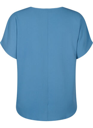 Blouse with short sleeves and a round neckline, Moonlight Blue, Packshot image number 1